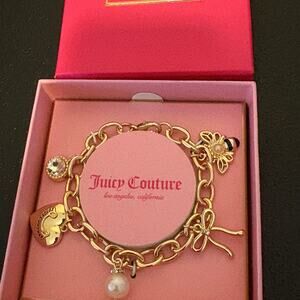 Juicy Couture Gold Charm Bracelet Bee Heart Bow Pearl